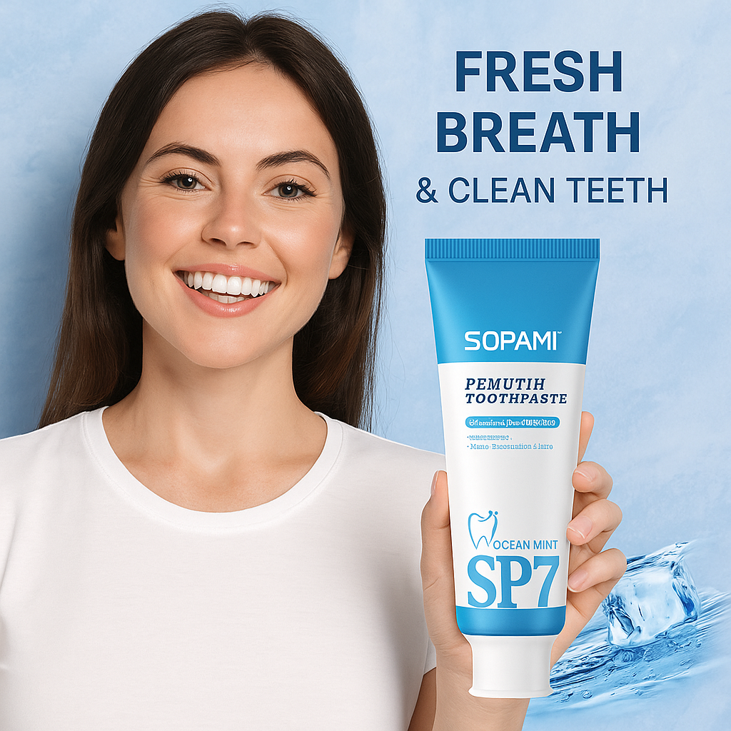 Pack of 5 tubes SOPAMI SP7 Whitening Toothpaste – Ocean Mint (120 g each)