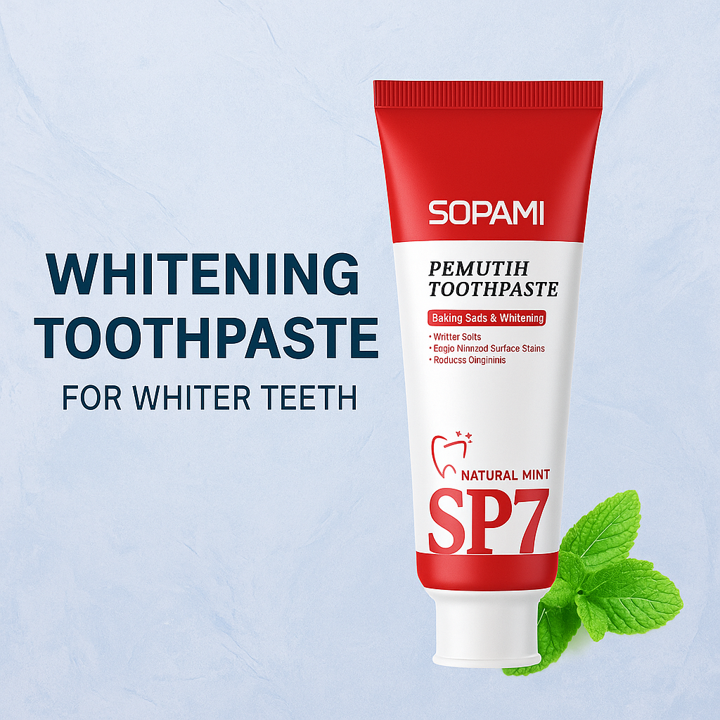 Pack of 5 tubes SOPAMI SP7 Whitening Toothpaste – Natural Mint (120 g each)