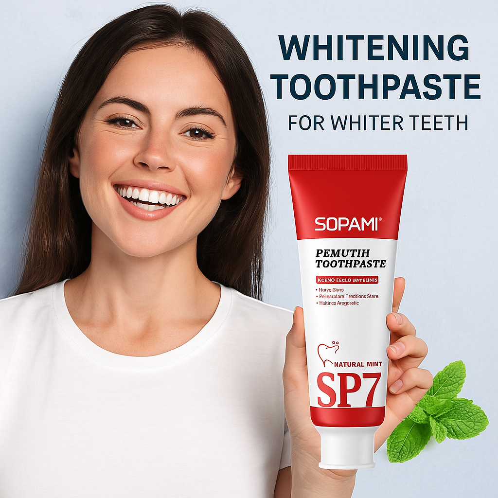 Pack of 5 tubes SOPAMI SP7 Whitening Toothpaste – Natural Mint (120 g each)